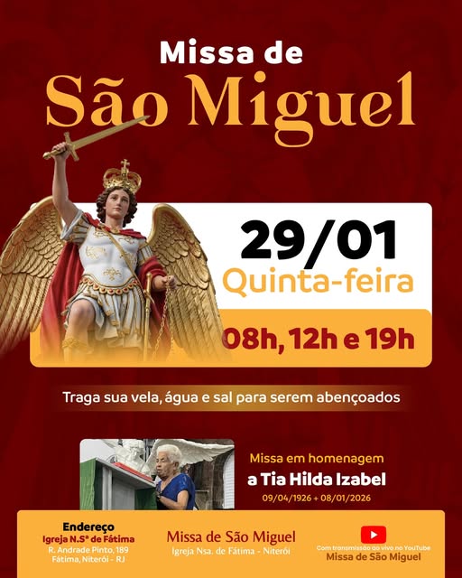 Primeira missa de São Miguel Arcanjo de 2026 será celebrada nesta quinta-feira primeira-missa-de-sao-miguel-arcanjo-de-2026-sera-celebrada-nesta-quinta-feira